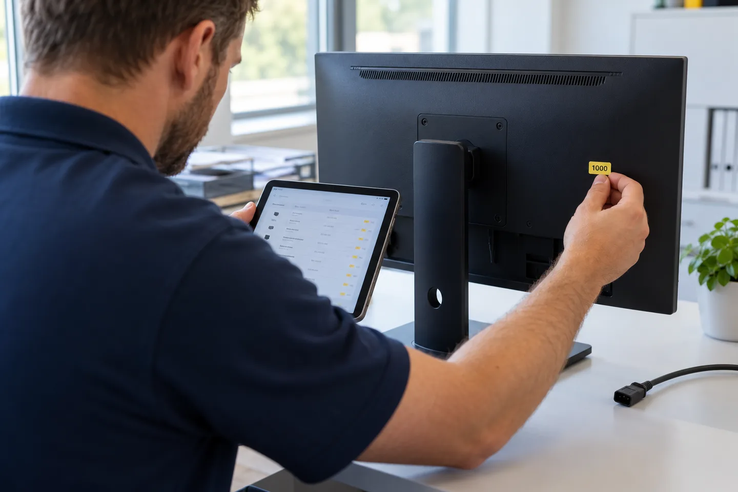 Beispielhafte Inventarisierung eines Monitors mit Tablet
